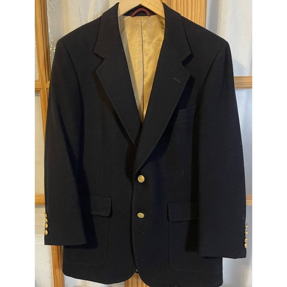 Vtg 80s Hart Shaffner Marx Wool Jacket Mens 38 Gold Crest Buttons Union Made USA